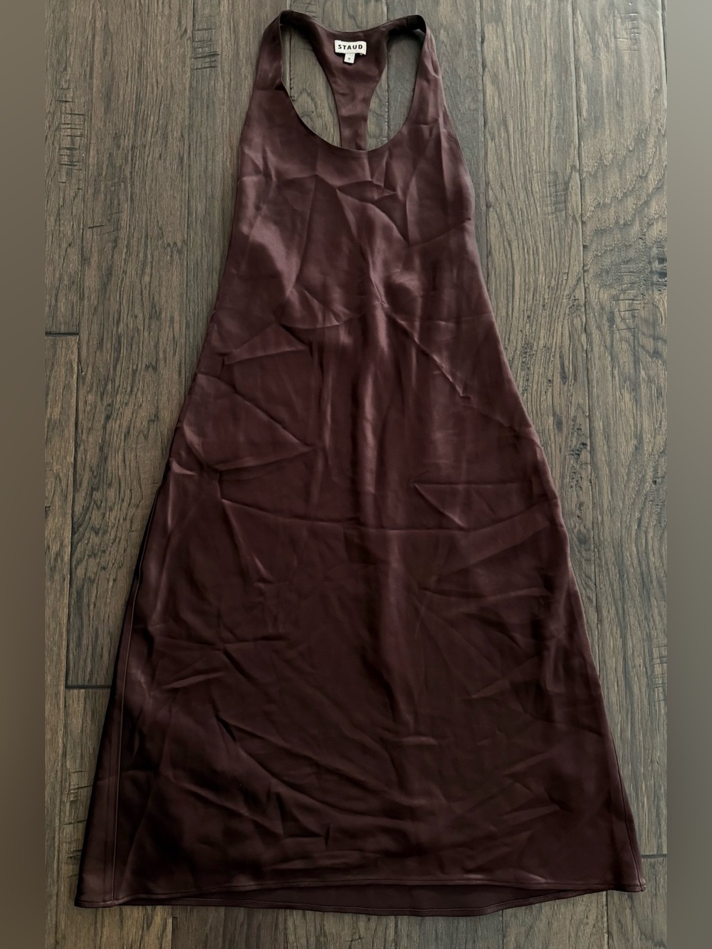 STAUD Juanita Maxi Dress Brown Satin - Picture 4 of 7